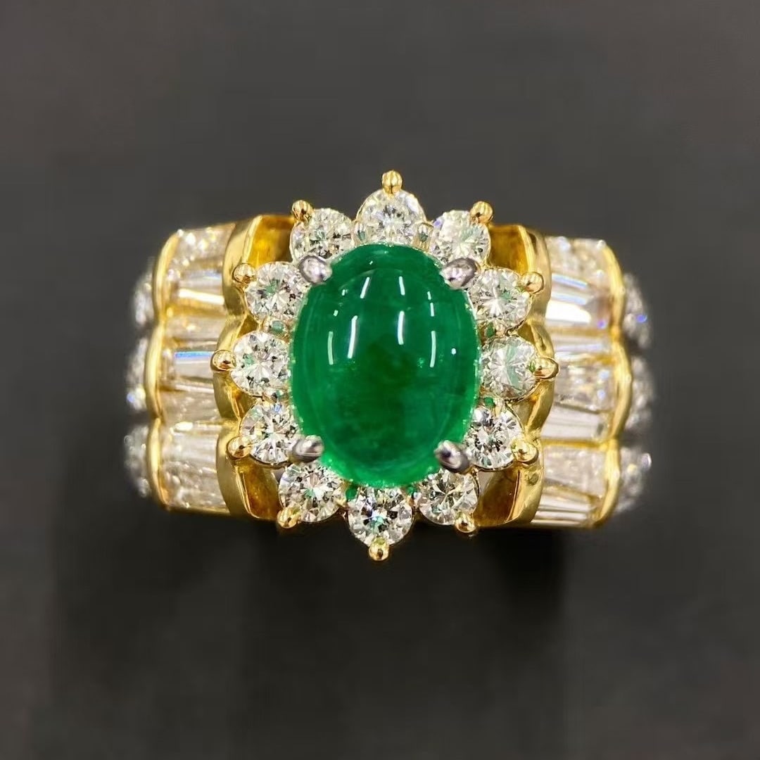 14k Gold 4.46 Ctw Vivid Green Natural Emerald & Diamond Ring - 3