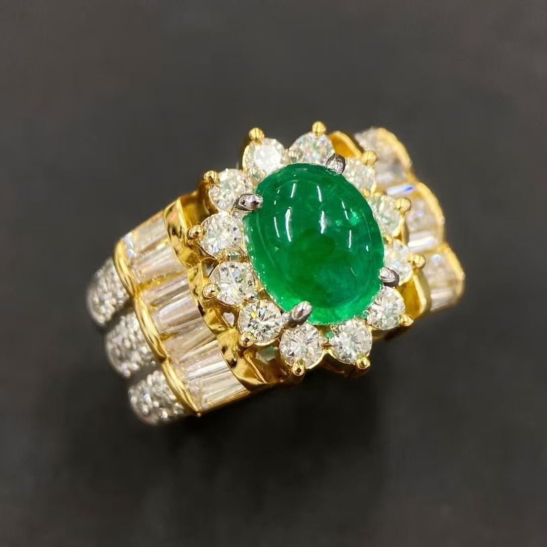 14k Gold 4.46 Ctw Vivid Green Natural Emerald & Diamond Ring - 4