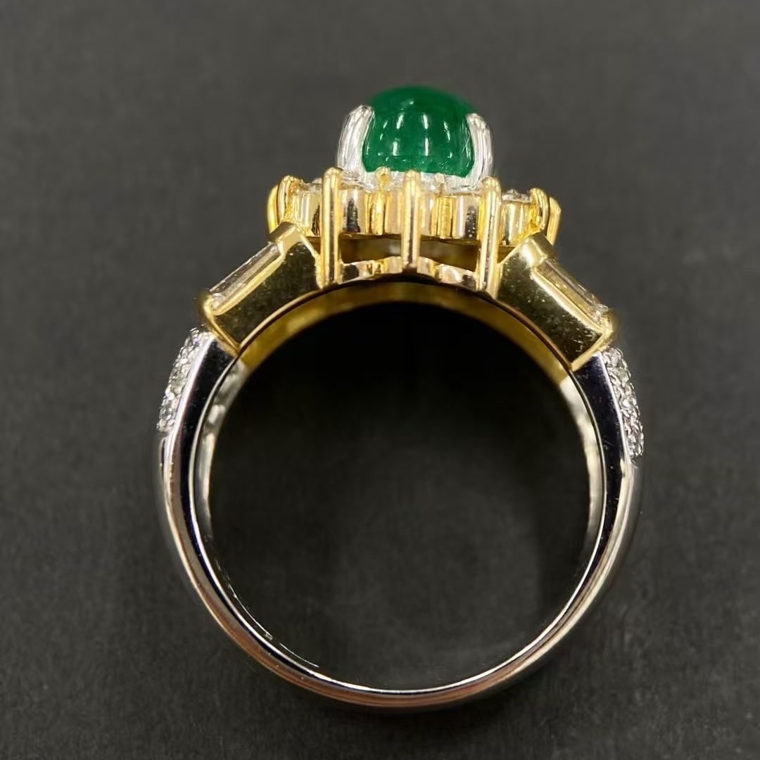 14k Gold 4.46 Ctw Vivid Green Natural Emerald & Diamond Ring - 5