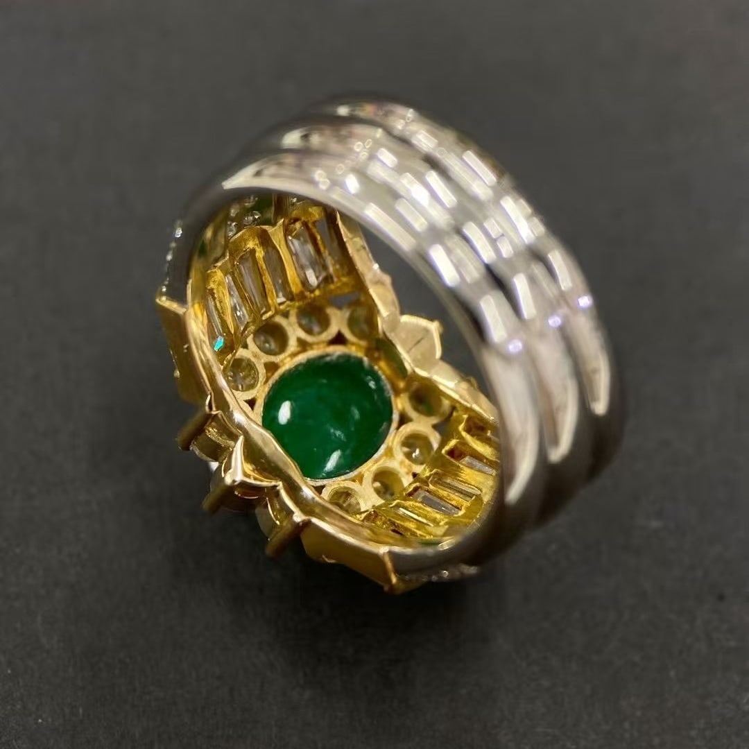 14k Gold 4.46 Ctw Vivid Green Natural Emerald & Diamond Ring - 6