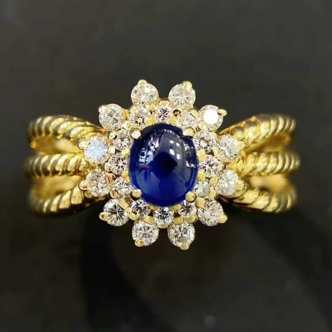 14k Gold 1.79 Ctw Natural Sapphire & Diamond Ring: Ref:230992029 // gold content:14k gold // ring size:7. 25us // // main gemstone:sapphire // shape:oval // carat weight:1. 16ct // color:blue // treatment:natural // // adjacent gemstone 2 : diamond