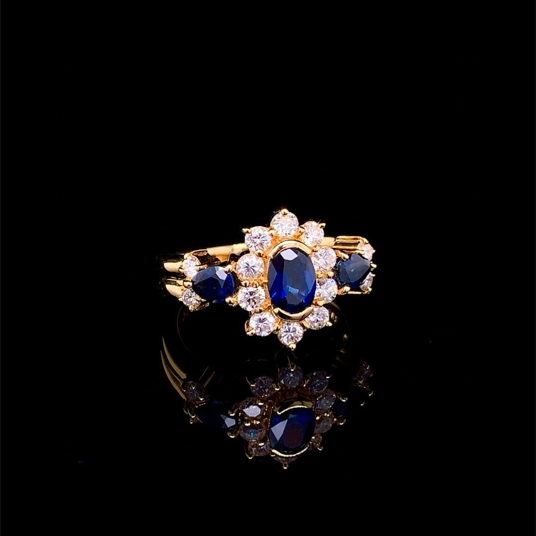 14k Gold 1.48 Ctw Natural Sapphire & Diamond Ring - 2