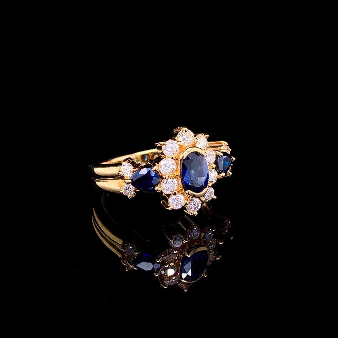 14k Gold 1.48 Ctw Natural Sapphire & Diamond Ring - 3