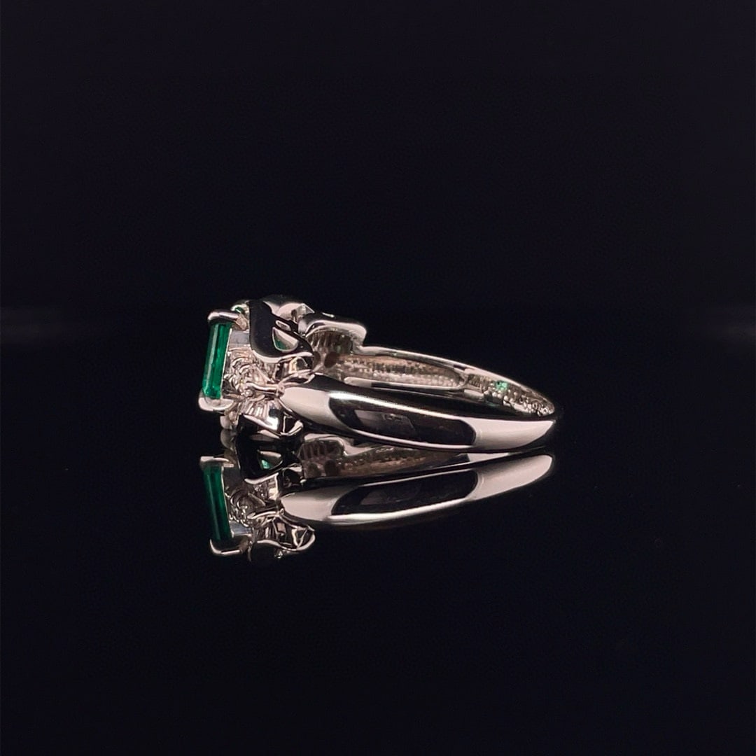 14k Gold 1.48 Ctw Vivid Green Natural Emerald & Diamond Ring - 4