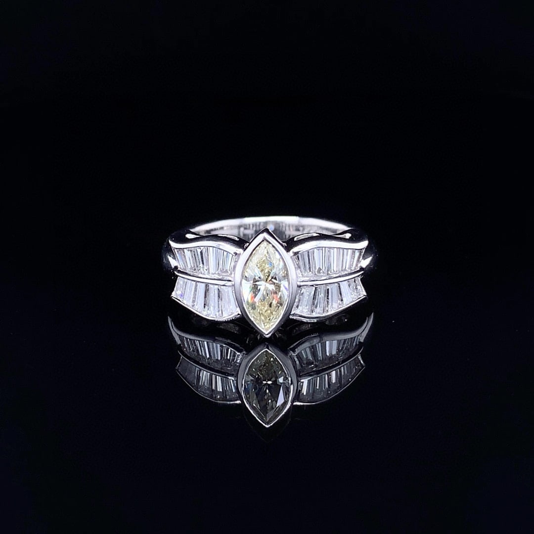 14k Gold 1.38 Ctw Natural H Diamond Ring: Ref:230992039 // gold content:14k gold // ring size:7. 25us // // main gemstone:diamond // shape:marquise // carat weight:0. 62ct // clarity grade:vs-si // color:h // treatment:natural // // adjacent