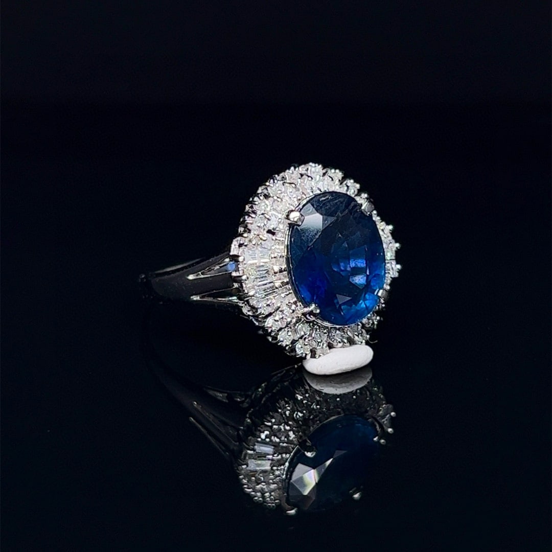 14k Gold 4.05 Ctw Natural Sapphire & Diamond Ring - 2