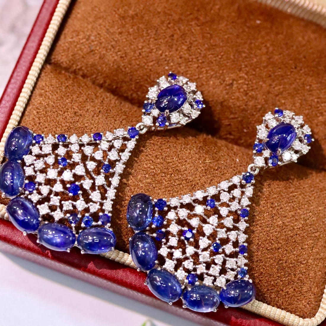 14k Gold 10.93 Ctw Natural Sapphire & Diamond Earrings - 2