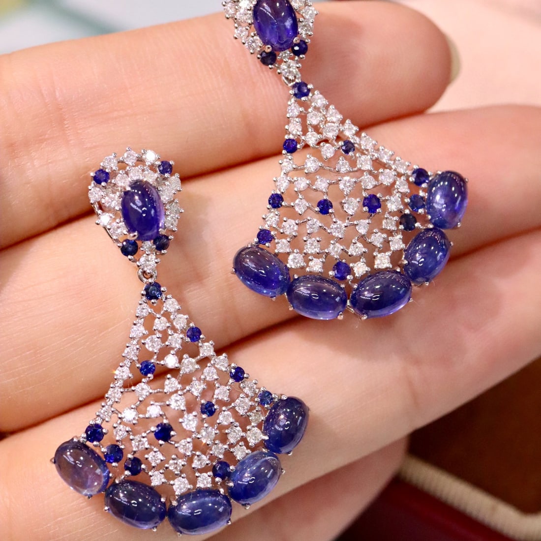 14k Gold 10.93 Ctw Natural Sapphire & Diamond Earrings - 3