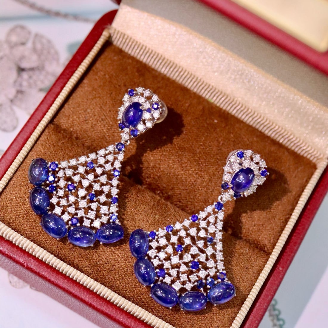 14k Gold 10.93 Ctw Natural Sapphire & Diamond Earrings - 4