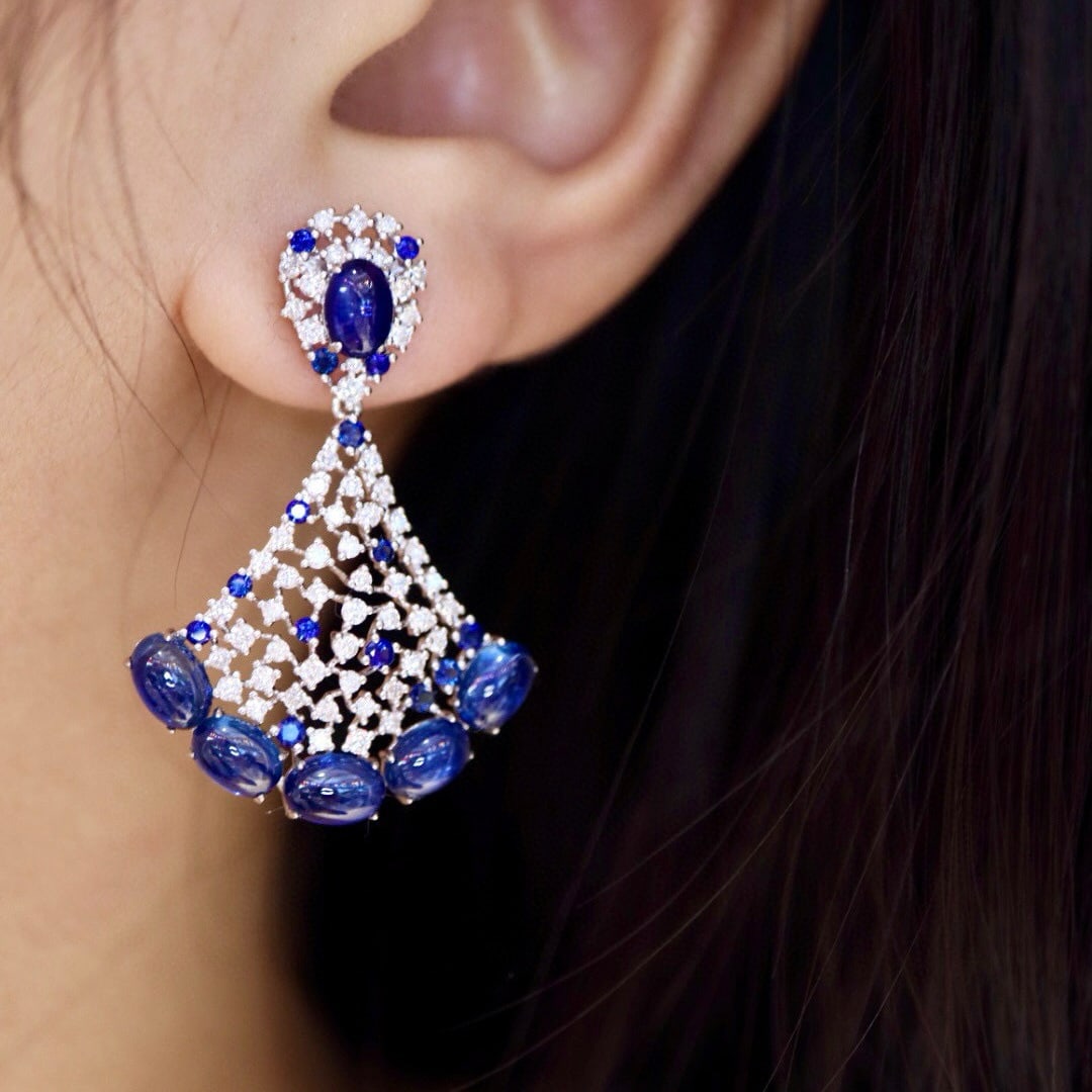 14k Gold 10.93 Ctw Natural Sapphire & Diamond Earrings - 5