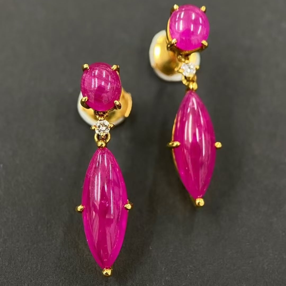 14k Gold 8.22 Ctw Natural Ruby & Diamond Earrings - 2