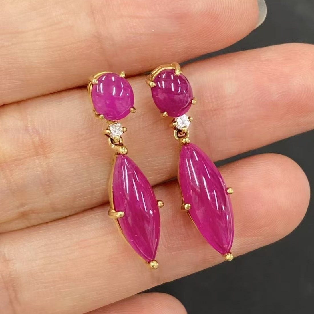 14k Gold 8.22 Ctw Natural Ruby & Diamond Earrings - 3