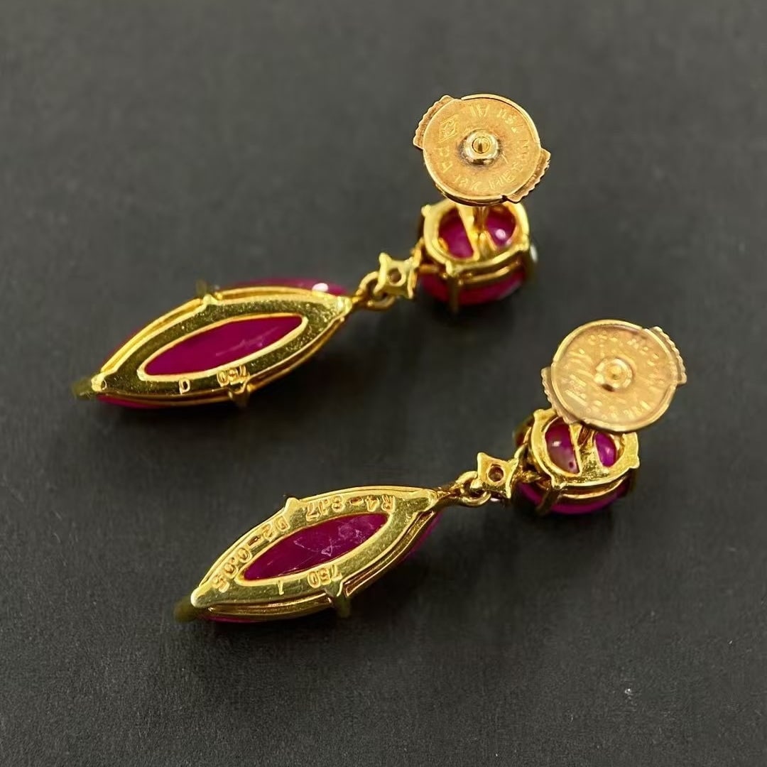 14k Gold 8.22 Ctw Natural Ruby & Diamond Earrings - 4