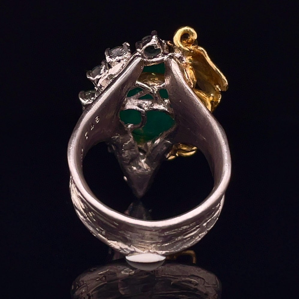 14k Gold 7.45 Ct Vivid Green Natural Emerald Ring - 4