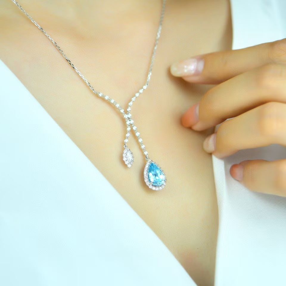 14k Gold 2.16 Ctw Natural Aquamarine & Diamond Necklace - 6
