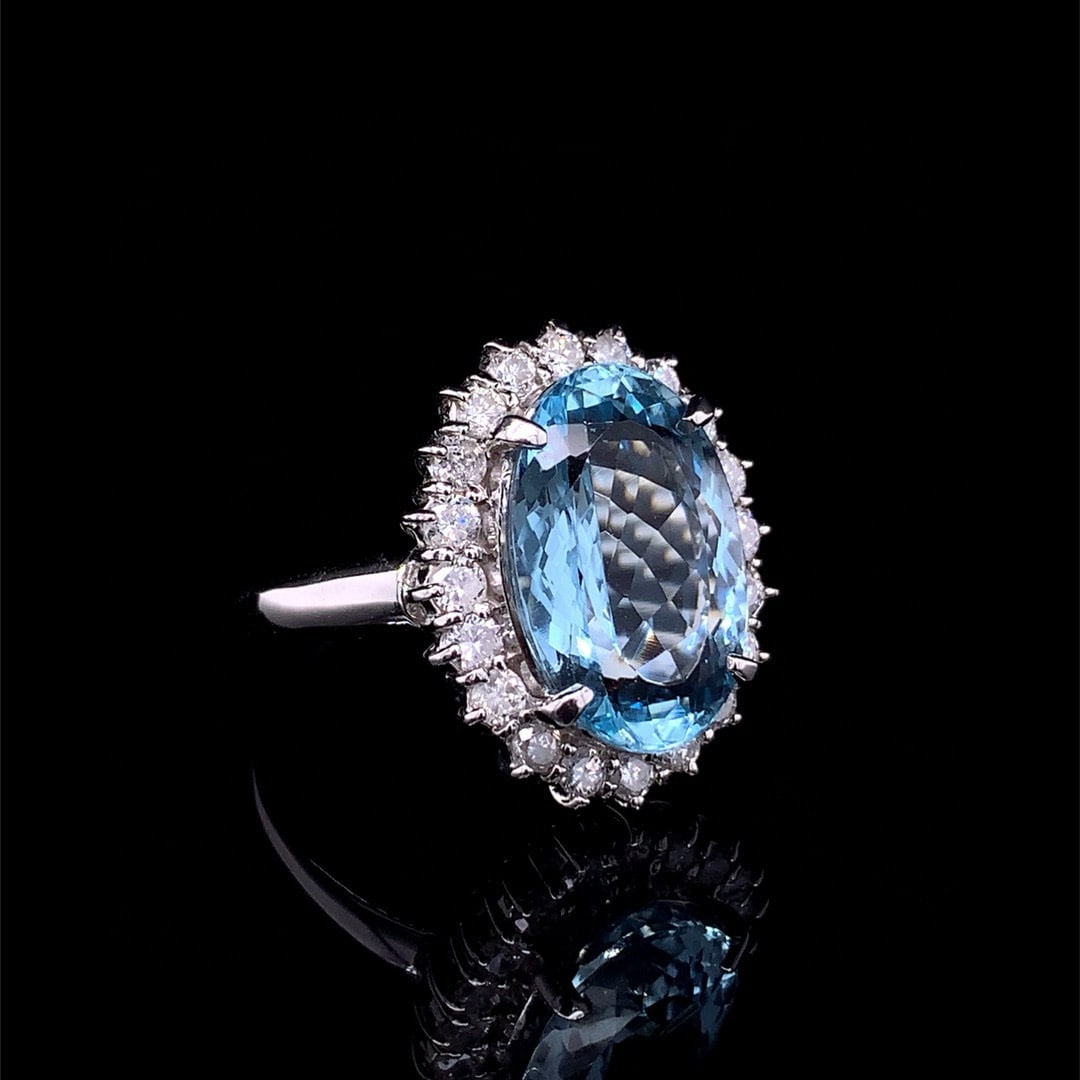 14k Gold 7.09 Ctw Natural Aquamarine & Diamond Ring - 2