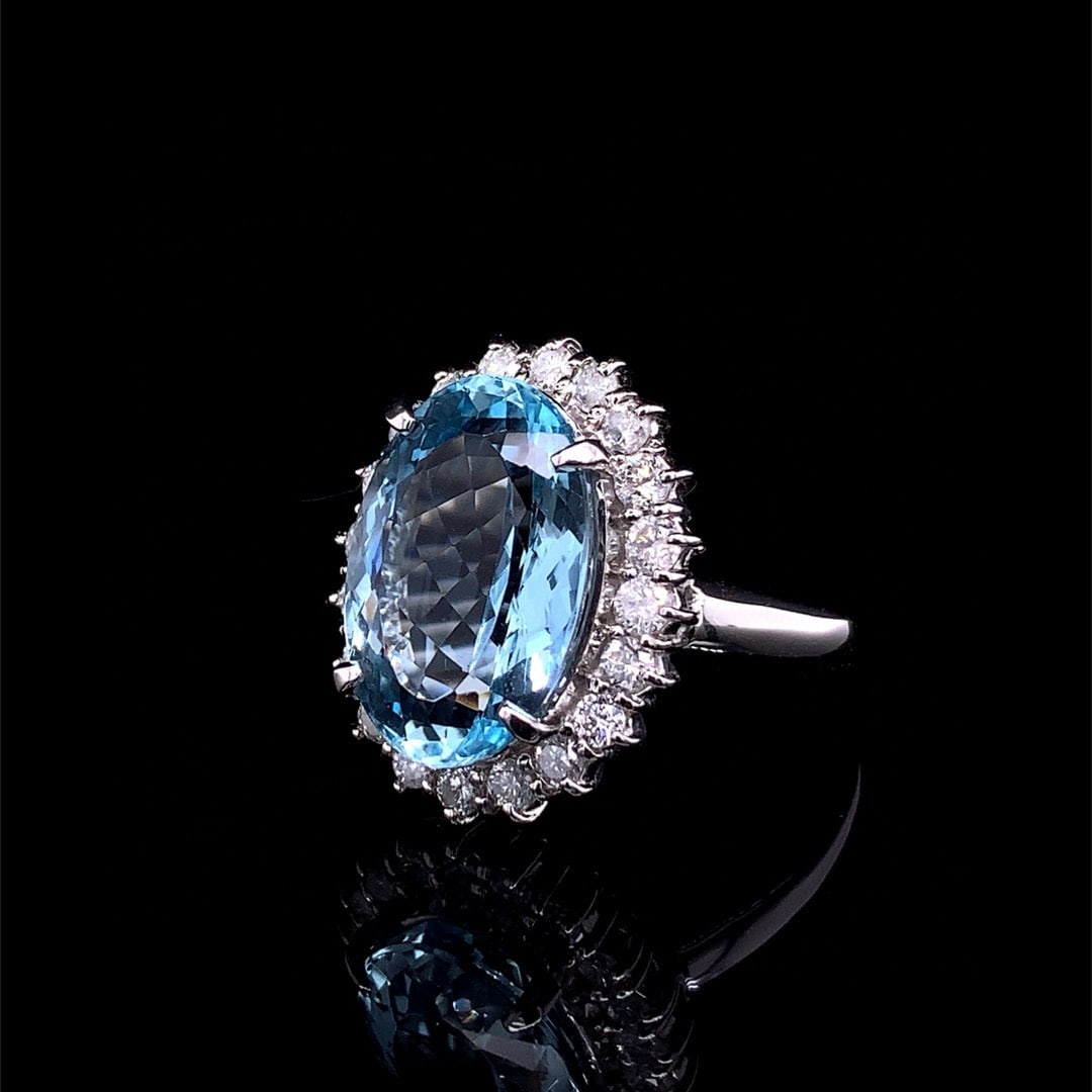 14k Gold 7.09 Ctw Natural Aquamarine & Diamond Ring - 3