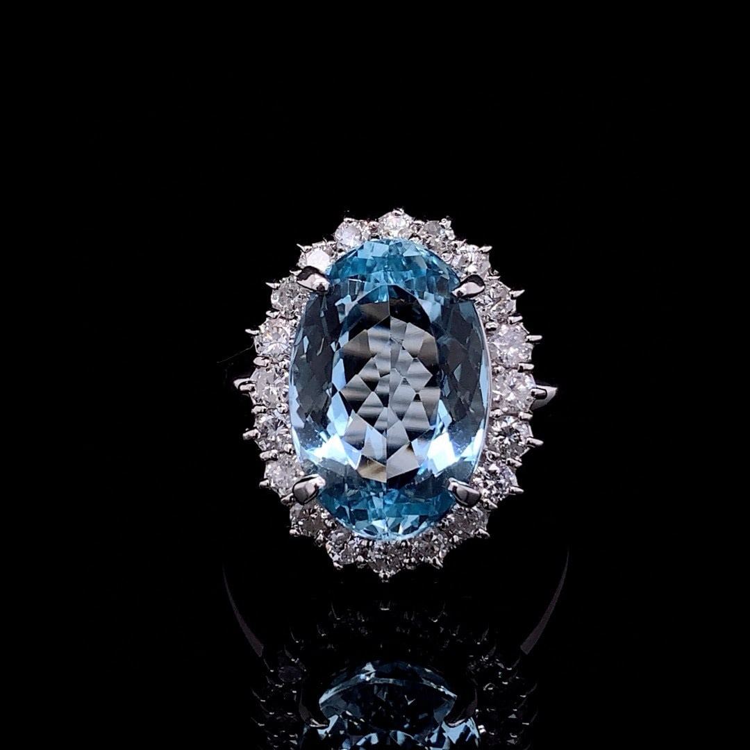 14k Gold 7.09 Ctw Natural Aquamarine & Diamond Ring - 4