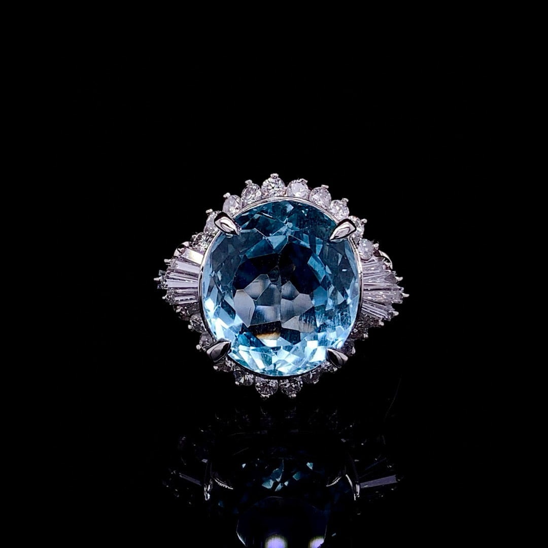 14k Gold 5.38 Ctw Natural Aquamarine & Diamond Ring - 2