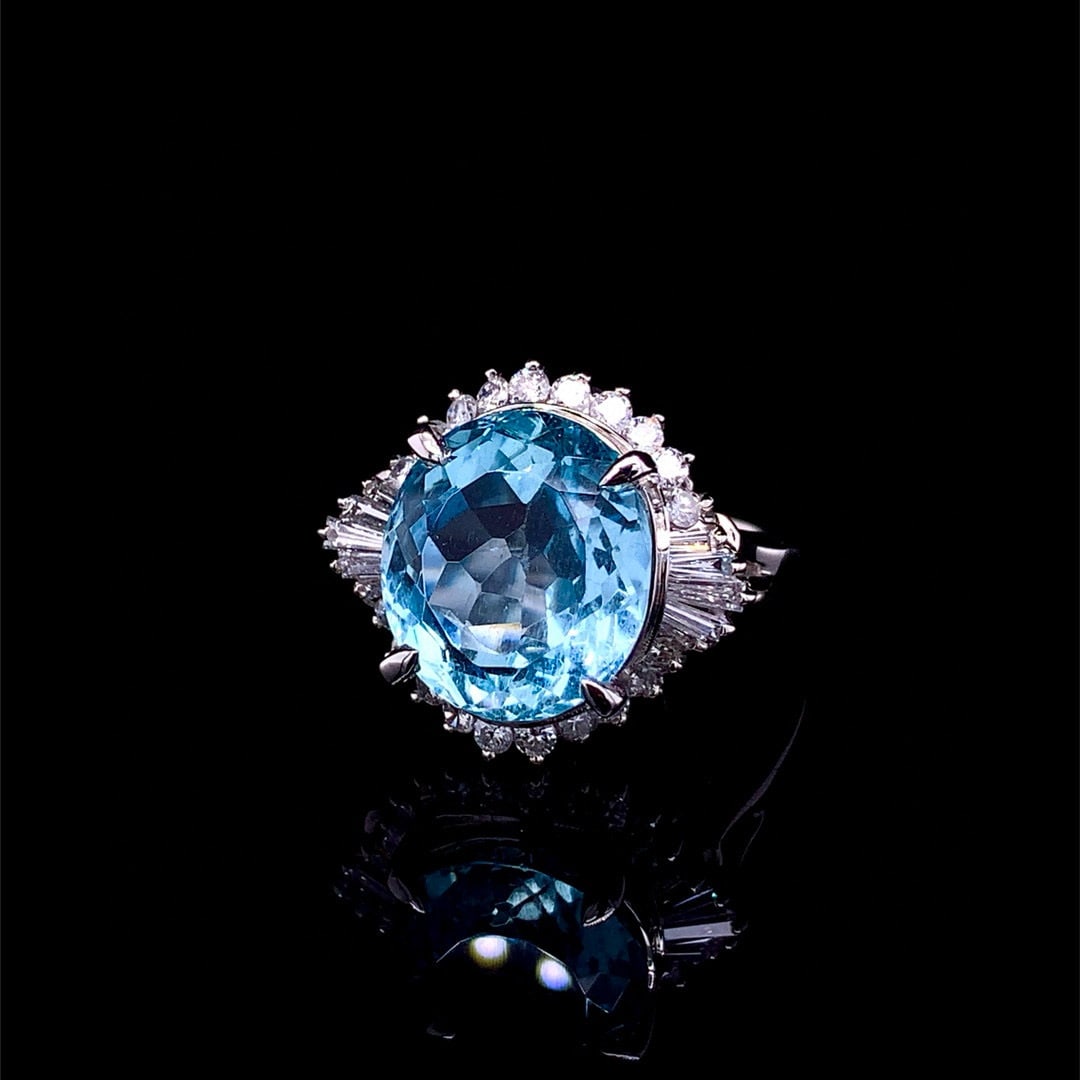 14k Gold 5.38 Ctw Natural Aquamarine & Diamond Ring - 3