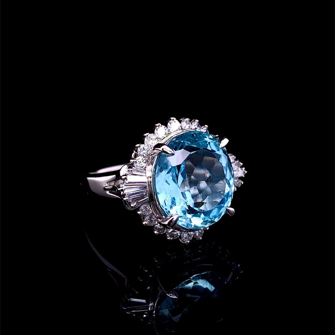 14k Gold 5.38 Ctw Natural Aquamarine & Diamond Ring - 4