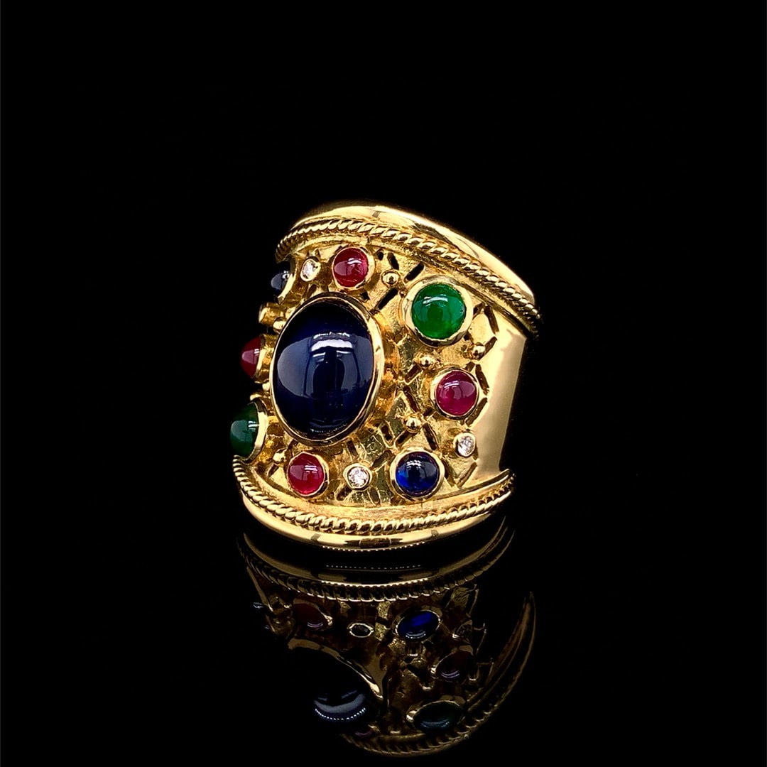 14k Gold 6.73 Ctw Natural Sapphire & Emerald & Ruby & Sapphire & Diamond Ring - 2
