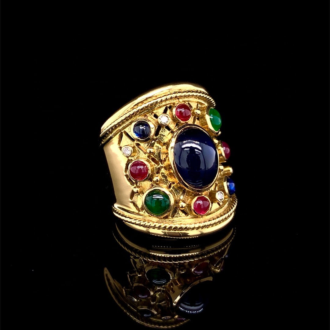 14k Gold 6.73 Ctw Natural Sapphire & Emerald & Ruby & Sapphire & Diamond Ring - 3