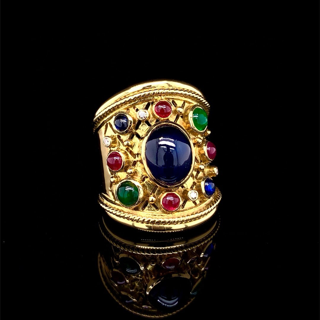 14k Gold 6.73 Ctw Natural Sapphire & Emerald & Ruby & Sapphire & Diamond Ring - 4