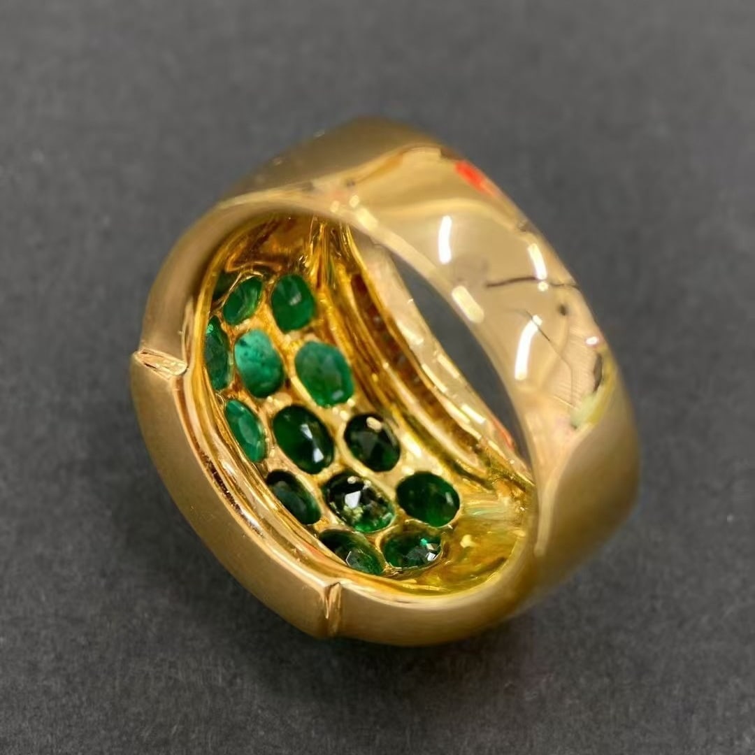 14k Gold 3.91 Ctw Vivid Green Natural Emerald & Diamond Ring - 4