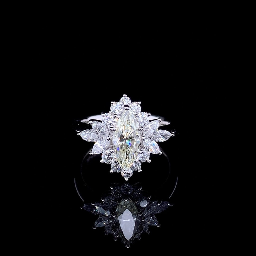 14k Gold 1.76 Ctw Natural H Diamond Ring: Ref:230992079 // gold content:14k gold // ring size:7. 25us // // main gemstone:diamond // shape:marquise // carat weight:0. 9ct // clarity grade:vs-si // color:h // treatment:natural // // adjacent g