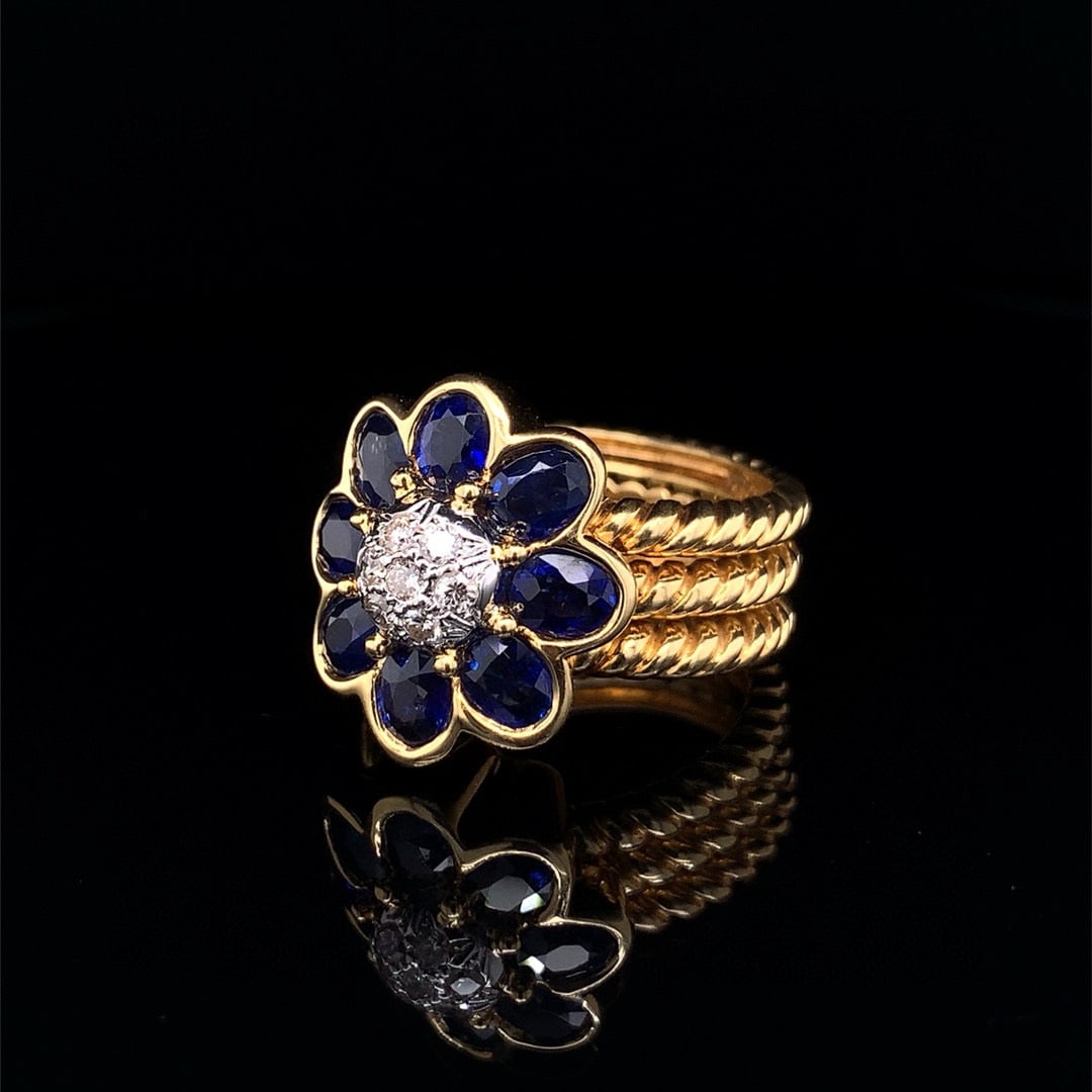 14k Gold 4.06 Ctw Natural Sapphire & Diamond Ring - 2