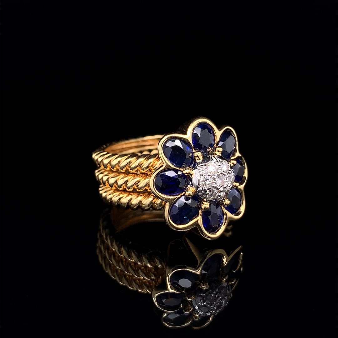 14k Gold 4.06 Ctw Natural Sapphire & Diamond Ring - 3