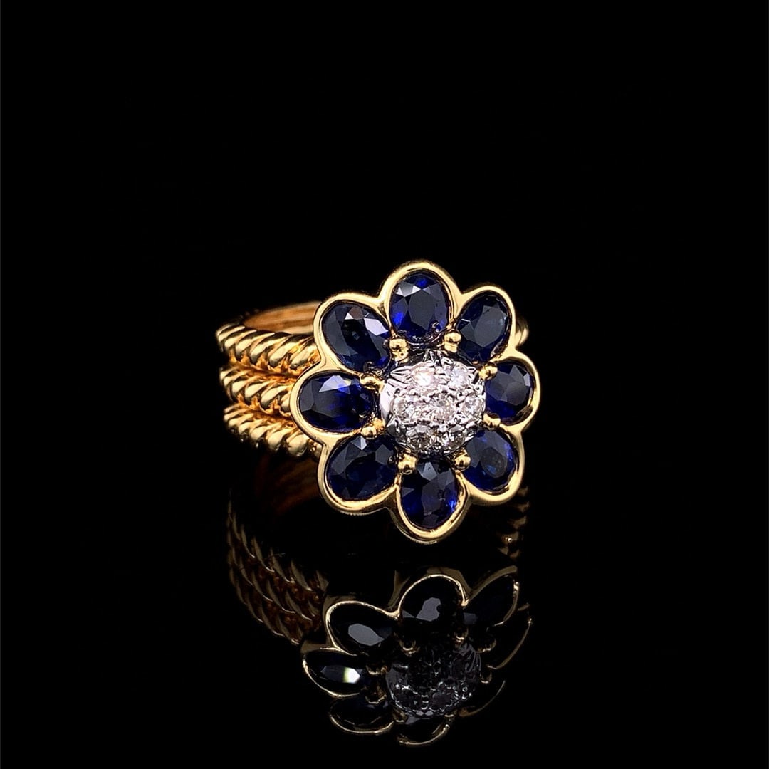 14k Gold 4.06 Ctw Natural Sapphire & Diamond Ring - 4