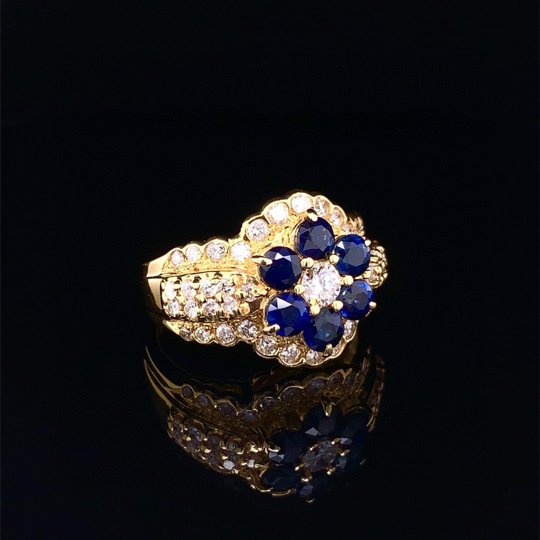 14k Gold 2.45 Ctw Natural Sapphire & Diamond Ring - 2