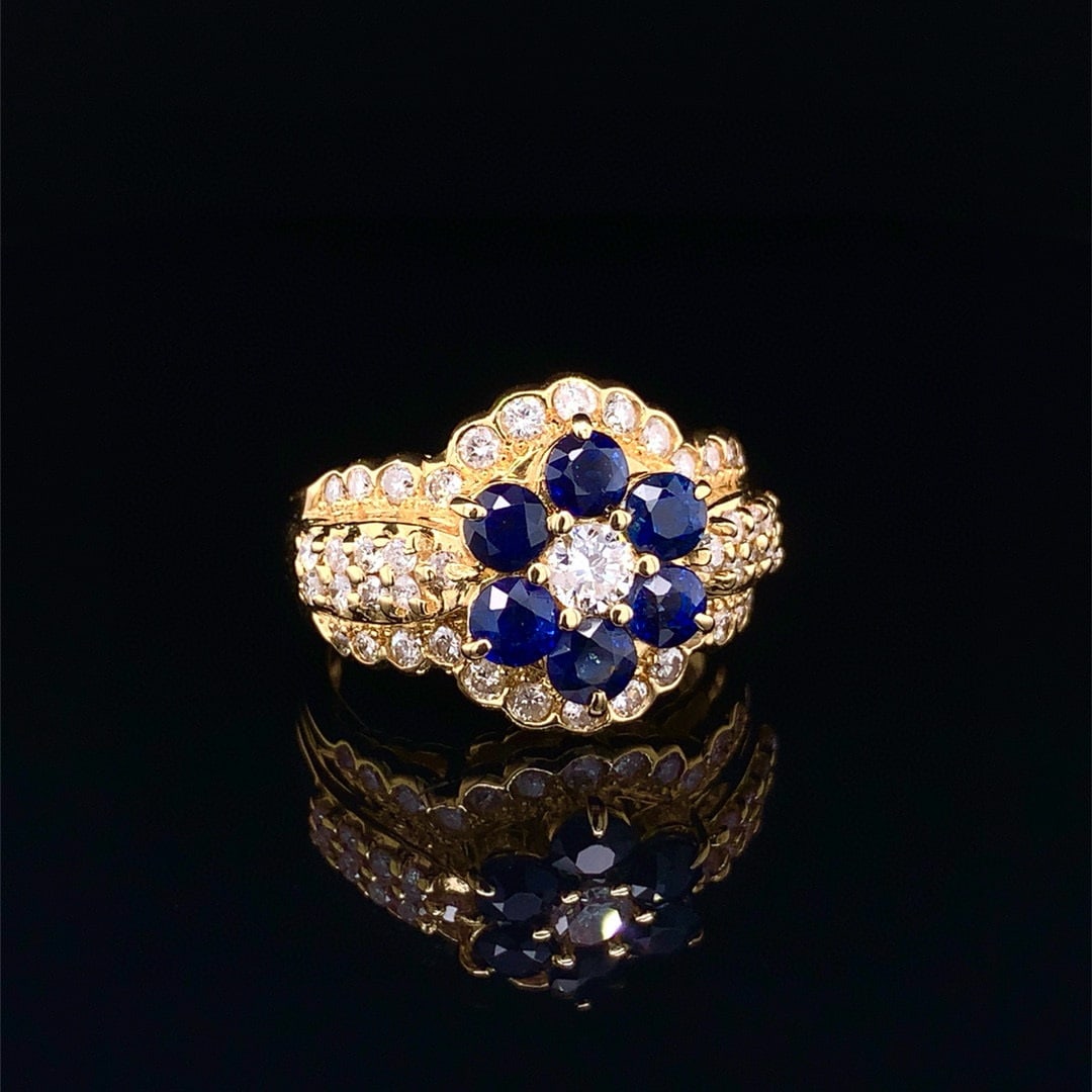 14k Gold 2.45 Ctw Natural Sapphire & Diamond Ring - 3