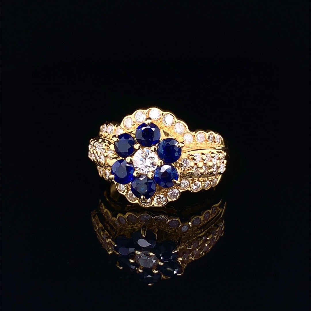 14k Gold 2.45 Ctw Natural Sapphire & Diamond Ring - 4