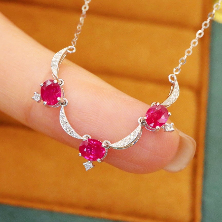 14k Gold 0.95 Ctw Natural Ruby & Diamond Necklace - 2