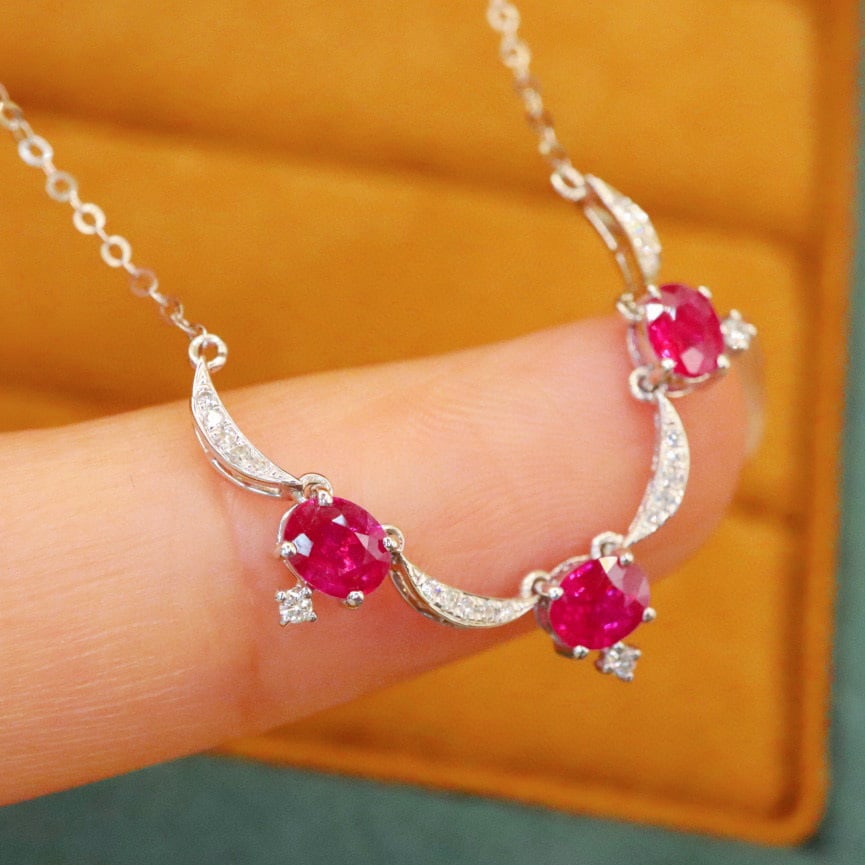 14k Gold 0.95 Ctw Natural Ruby & Diamond Necklace - 3