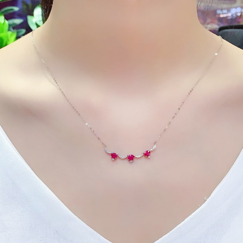 14k Gold 0.95 Ctw Natural Ruby & Diamond Necklace - 5