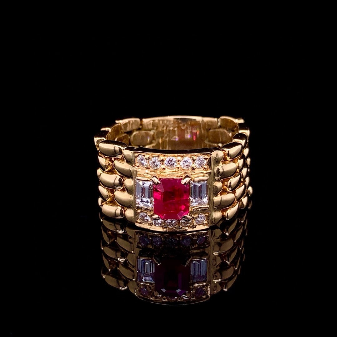 14k Gold 1.41 Ctw Natural Ruby & Diamond Ring: Ref:230992098 // gold content:14k gold // ring size:7. 25us // // main gemstone:ruby // shape:octagonal // carat weight:0. 86ct // color:red // treatment:natural // // adjacent gemstone 2 : diamond