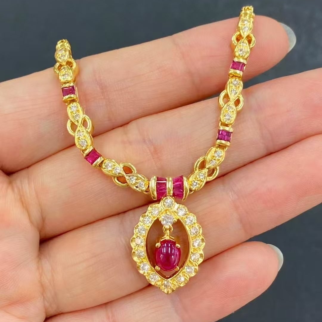 14k Gold 1.77 Ctw Natural Ruby & Diamond Necklace - 3