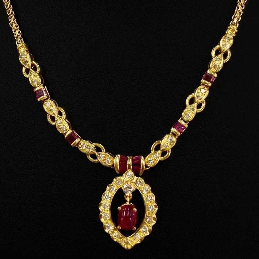 14k Gold 1.77 Ctw Natural Ruby & Diamond Necklace - 4
