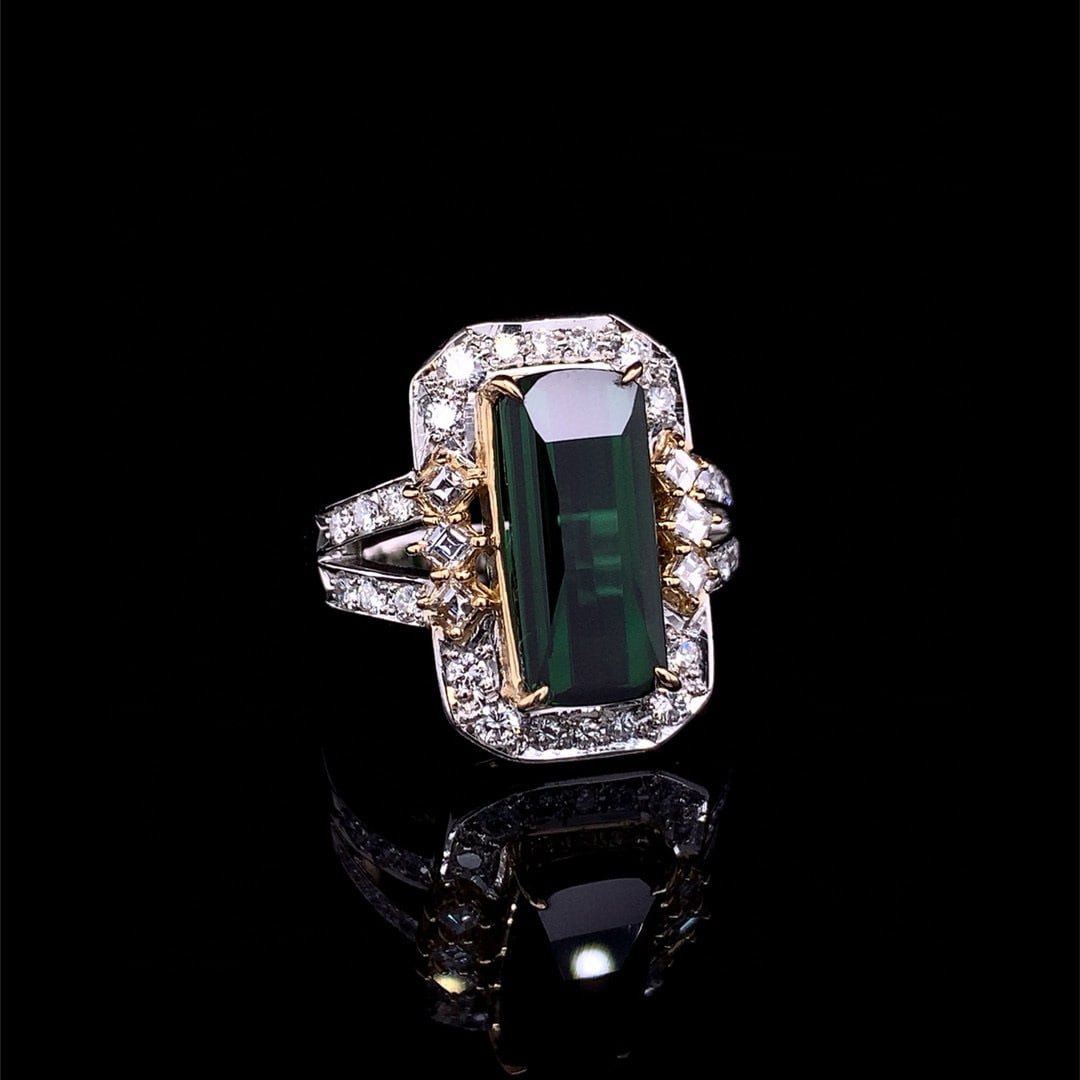 14k Gold 6.36 Ctw Natural Tourmaline & Diamond Ring - 4