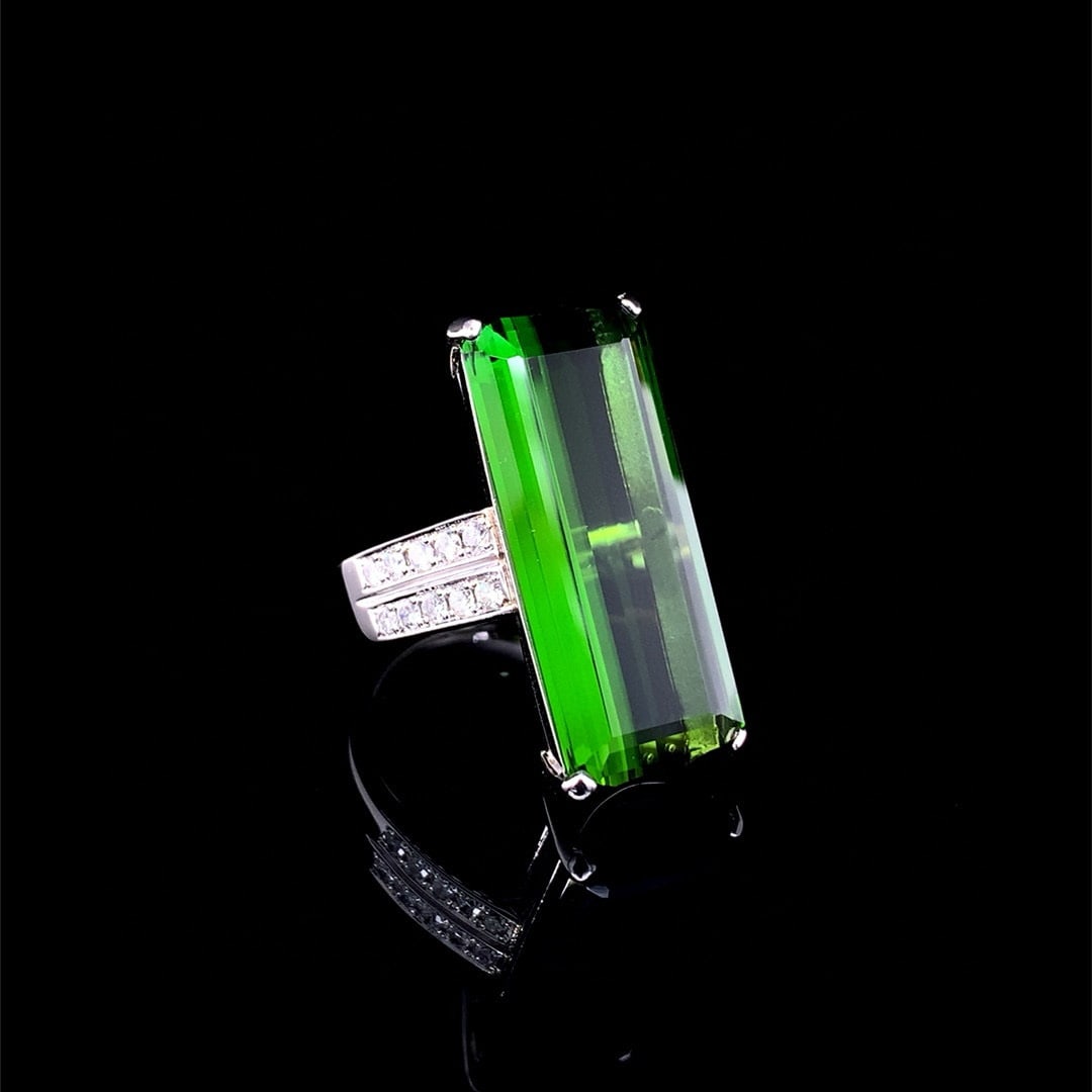 14k Gold 14.86 Ctw Natural Tourmaline & Diamond Ring - 4