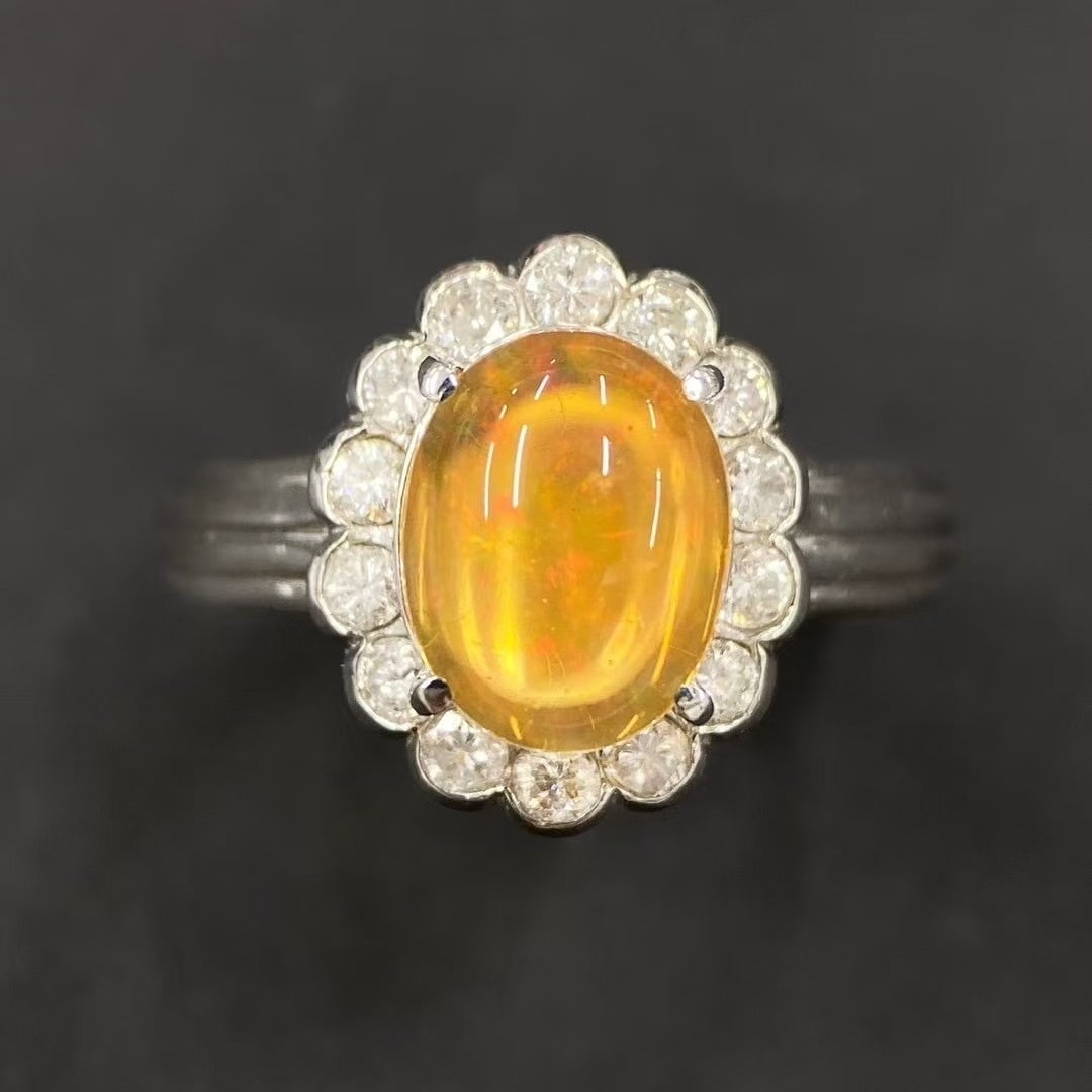 14k Gold 2.81 Ctw Natural Opal & Diamond Ring - 4
