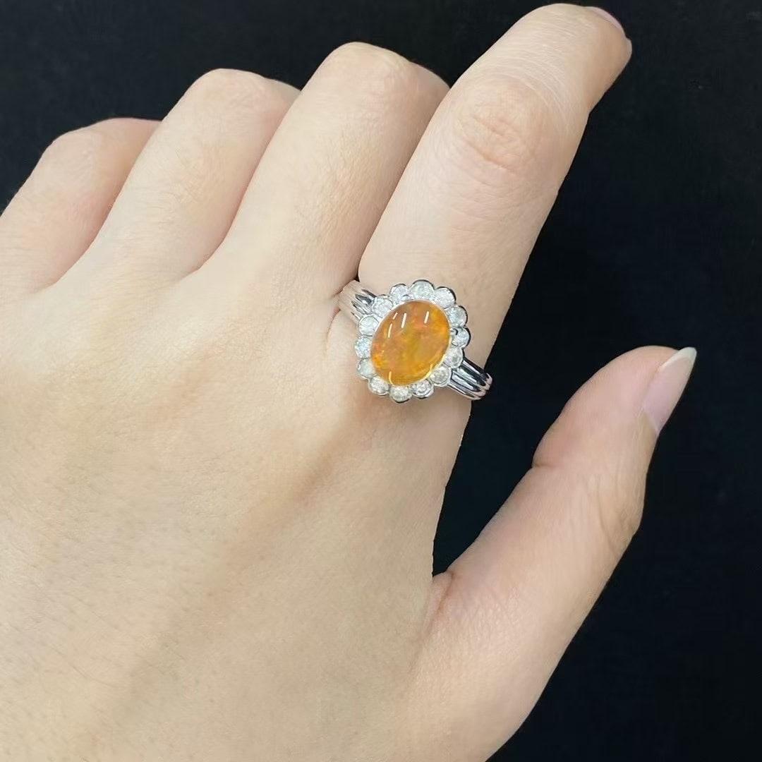14k Gold 2.81 Ctw Natural Opal & Diamond Ring - 5
