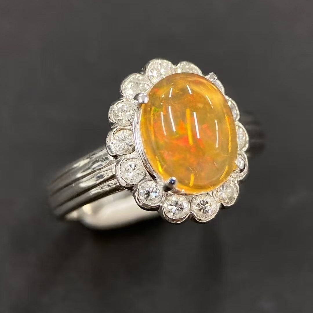 14k Gold 2.81 Ctw Natural Opal & Diamond Ring - 6