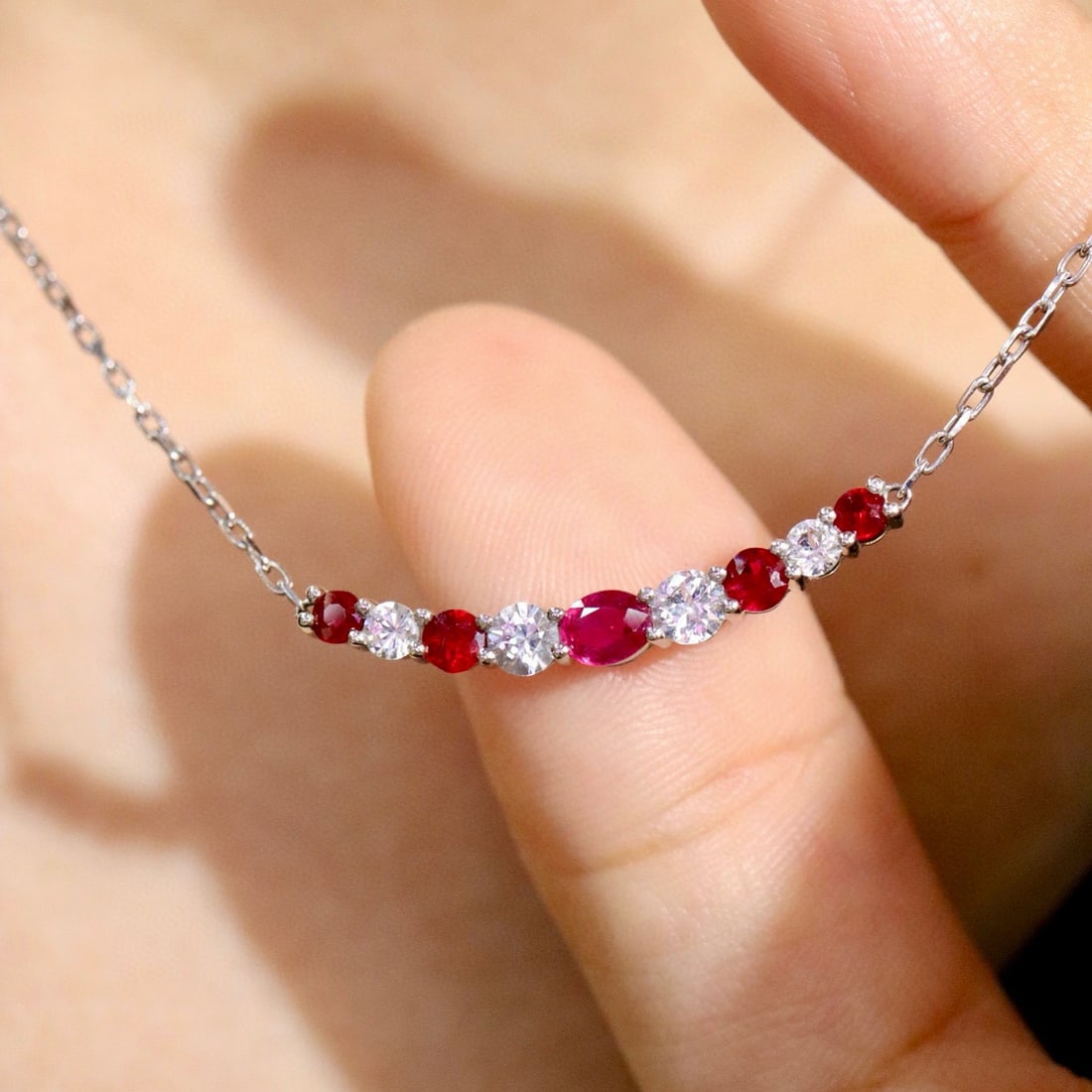 14k Gold 1.64 Ctw Natural Ruby & Sapphire Necklace - 4