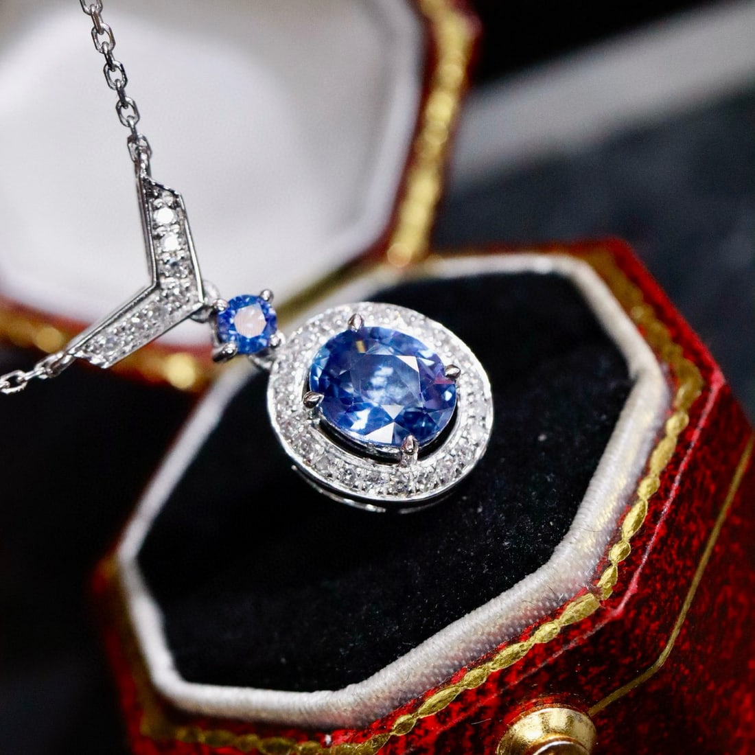 14k Gold 0.98 Ctw Natural Sapphire & Diamond Necklace - 4