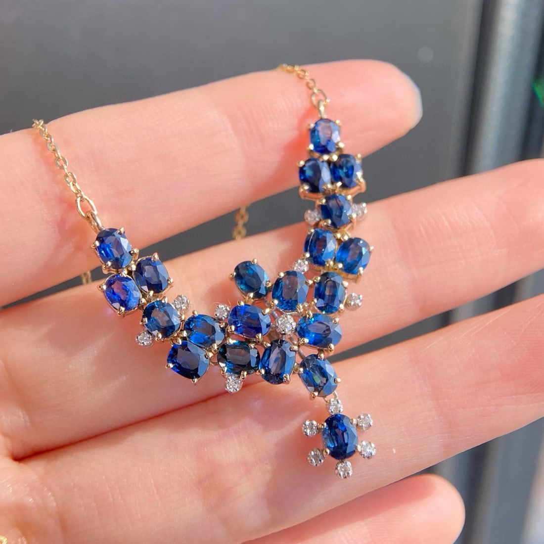 14k Gold 9.95 Ctw Natural Sapphire & Diamond Necklace - 2